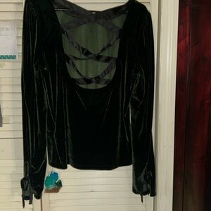 Anthropology Green velvet back cross detail top